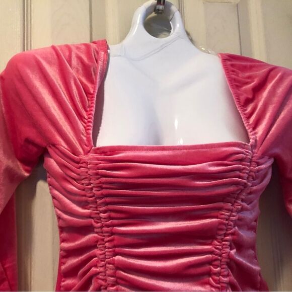 Bodycon Dress Long Sleeve Velvet Ruched Women's Wild Fable. Y2K hot pink - Picture 6 of 13